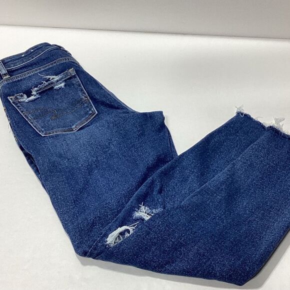 American Eagle Mom Jeans Stretch Distressed Size 0 Raw Hem - Picture 4 of 14